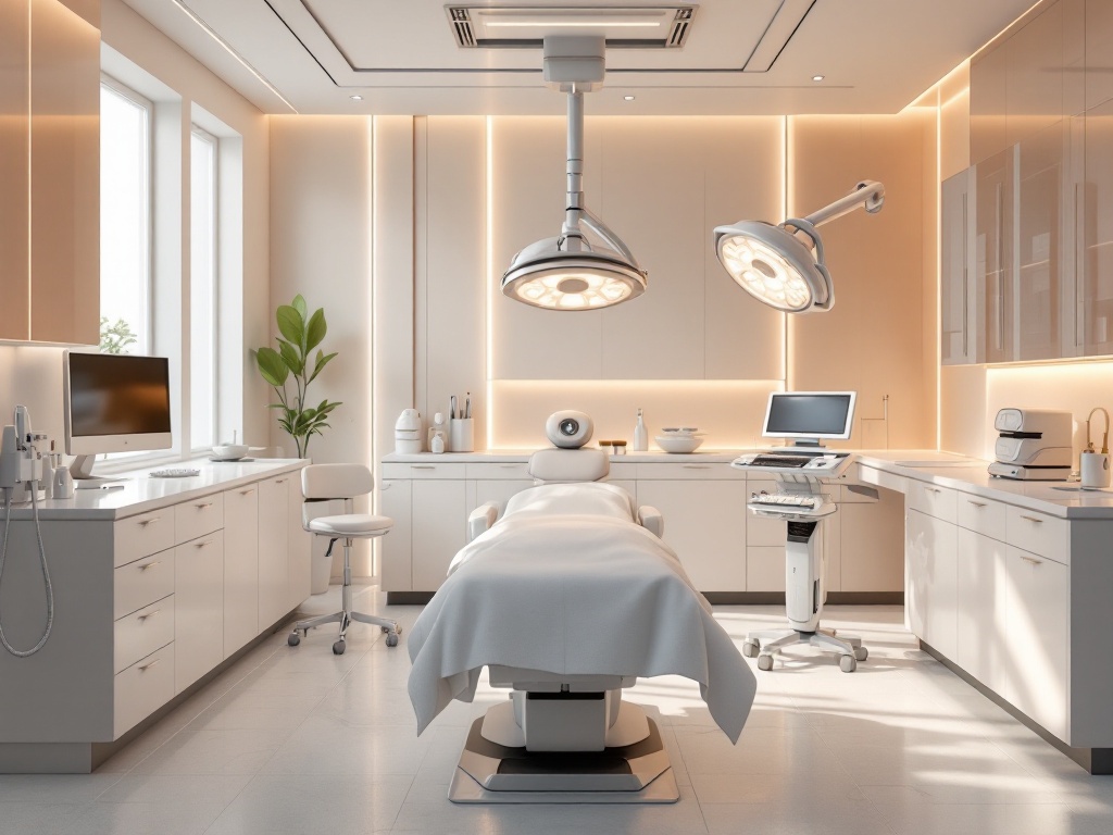 A spotless modern accredited operating suite in soft daylight